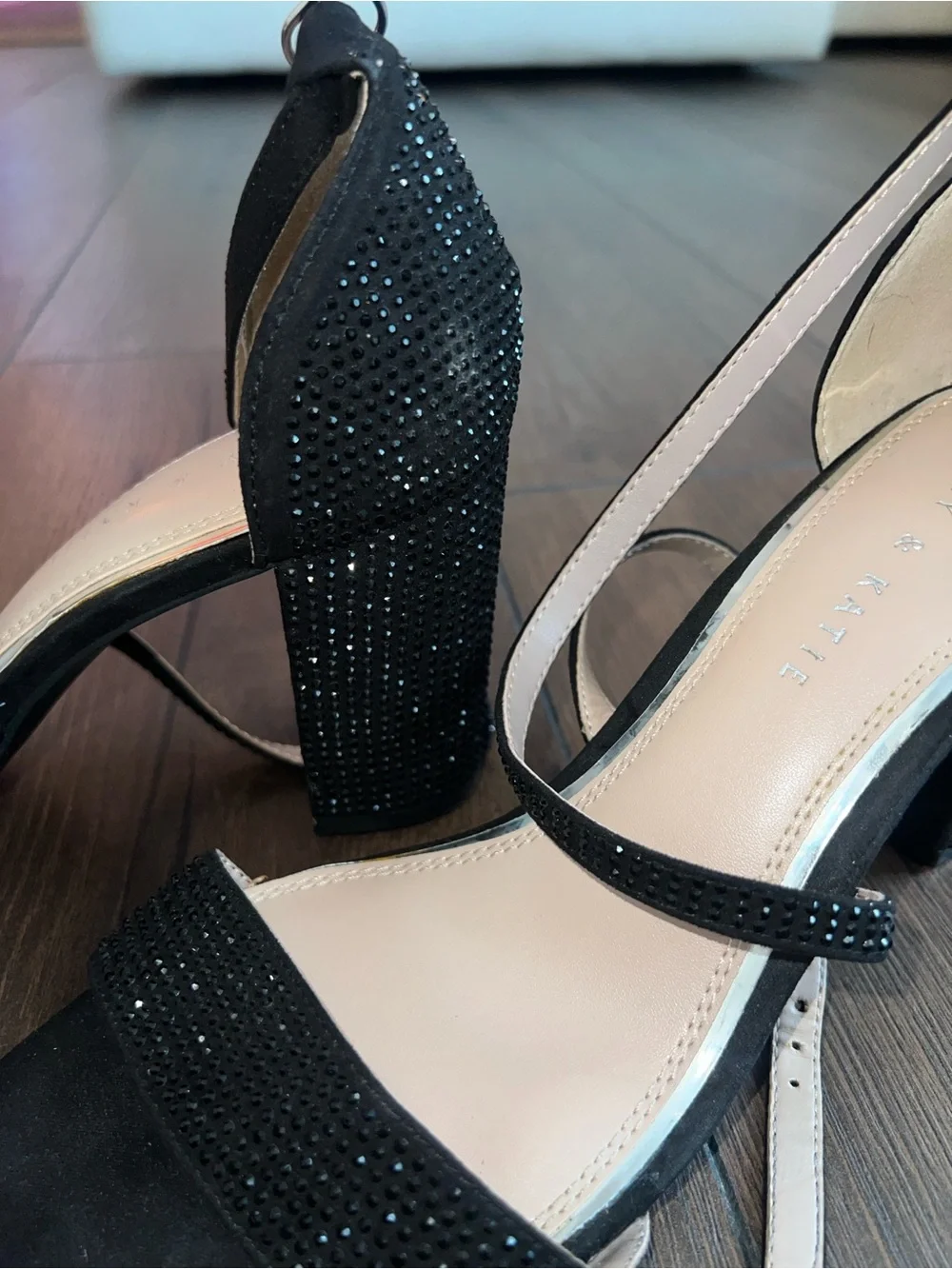 Kelly & Katie Black Rhinestone Ankle-Strap Heels